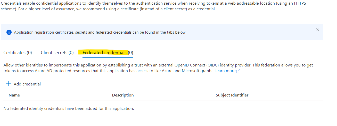 federated credentials on Azure portal